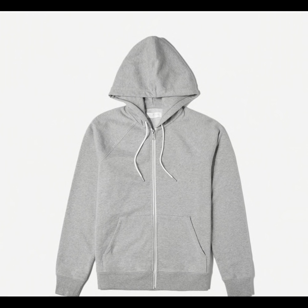 Everlane men’s gray grey 100% cotton sweatshirt. Full zip with hood EUC